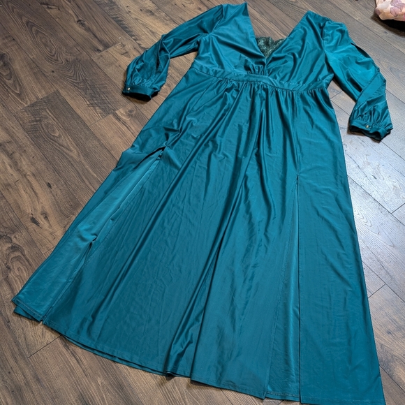 Faeriesty‎ Teal Fairycore Long Sleeve V neck Lace Neck Dress Size 4XL
